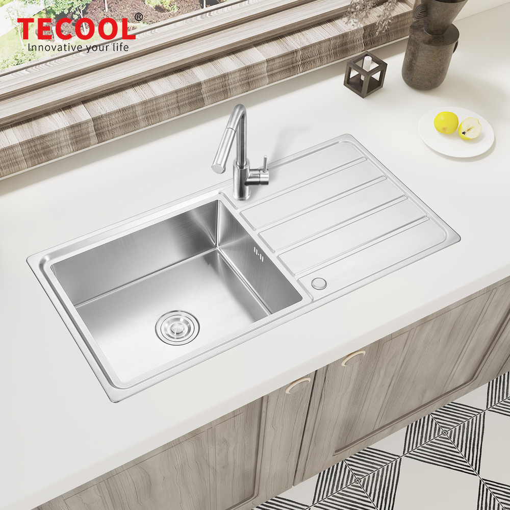 H-10050CR6 Handmade 304-Grade topmount Single Bowl with Tray Kitchen Sink