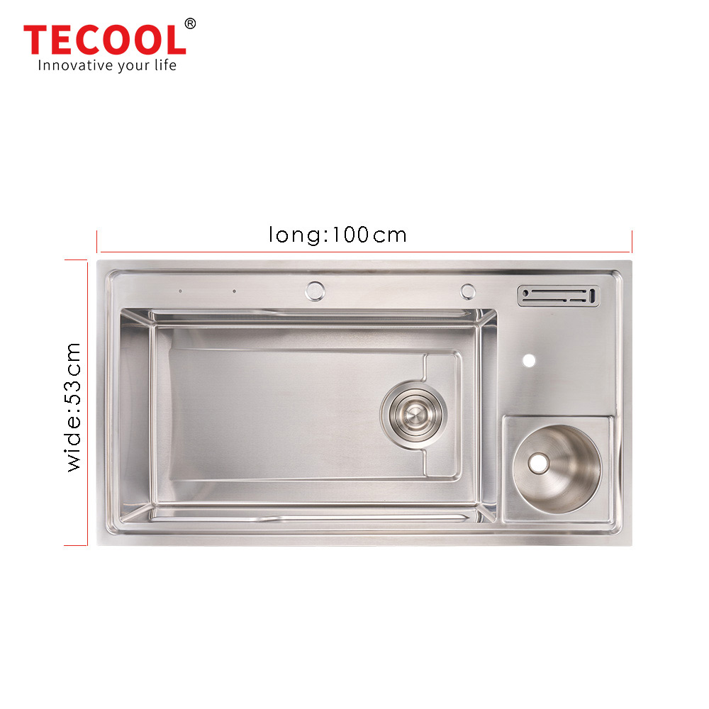 H-10053USM Handmade Topmount Single Bowl Multifunctional Sink with Dust Bin