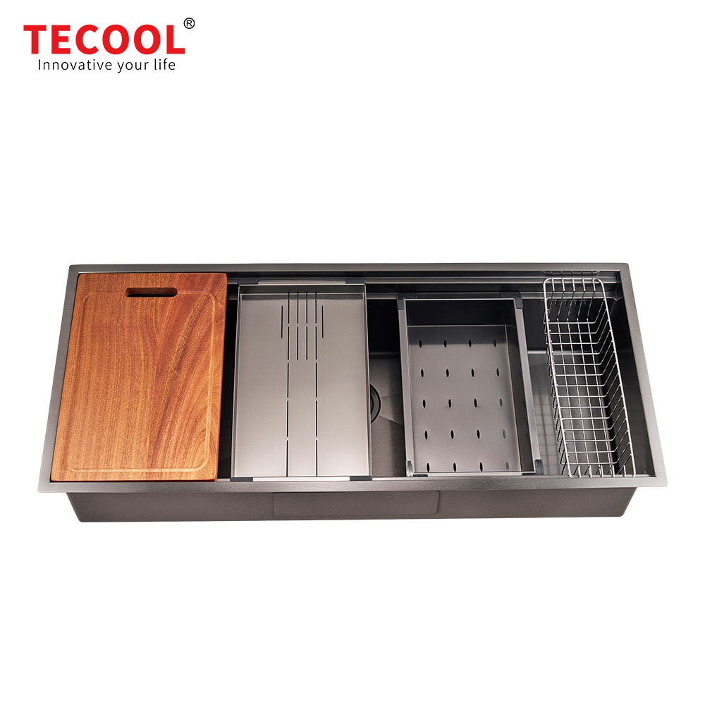 H-10848USE-BK Handmade Undermount Single Bowl With Double Step Kitchen Sink