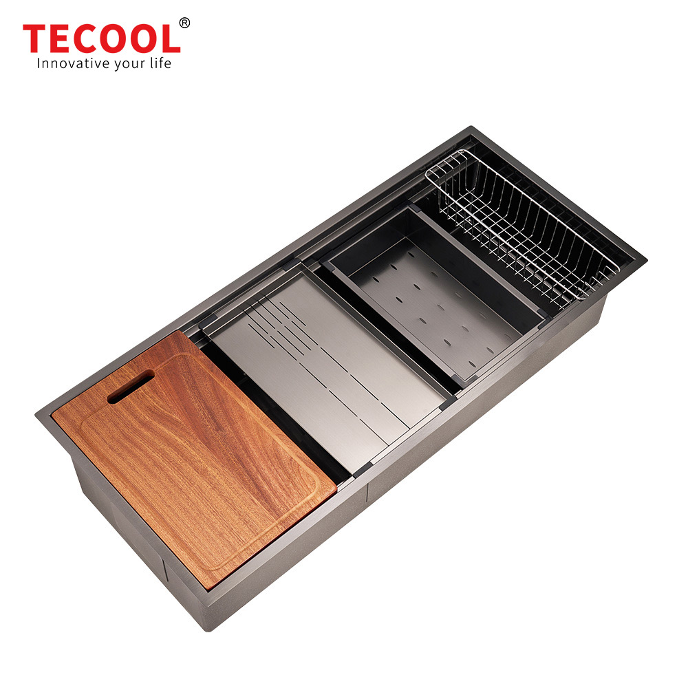 H-10848USE-BK Handmade Undermount Single Bowl With Double Step Kitchen Sink