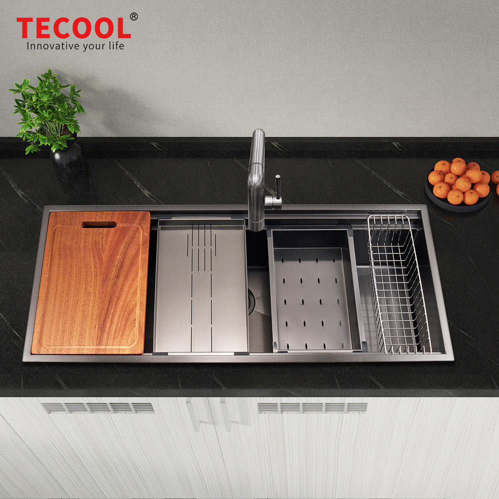 H-10848USE-BK Handmade Undermount Single Bowl With Double Step Kitchen Sink