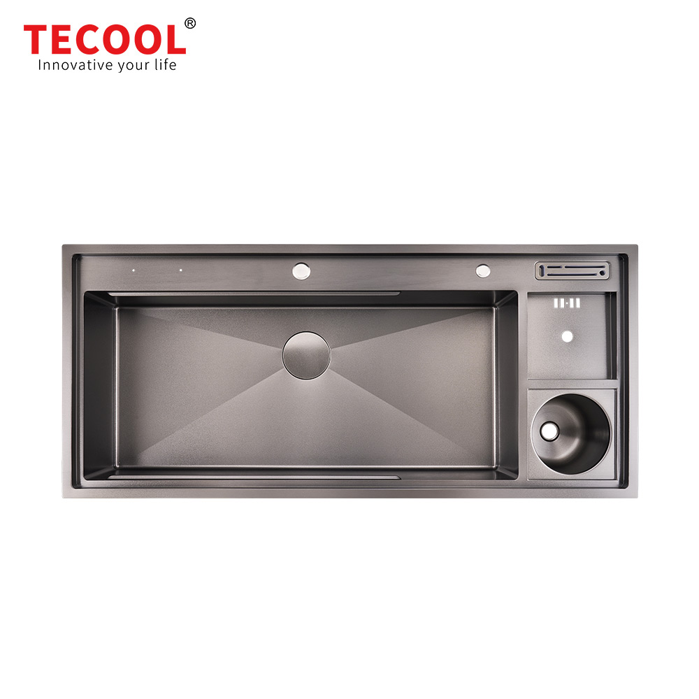 H-12053USM-VBK Handmade Topmount Single Bowl Multifunctional Sink with Dust Bin