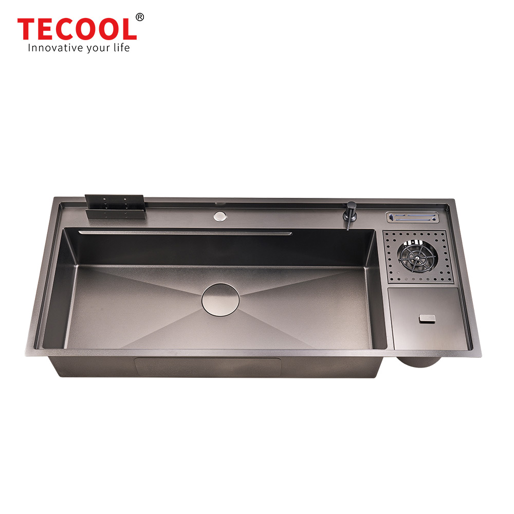 H-12053USM-VBK Handmade Topmount Single Bowl Multifunctional Sink with Dust Bin