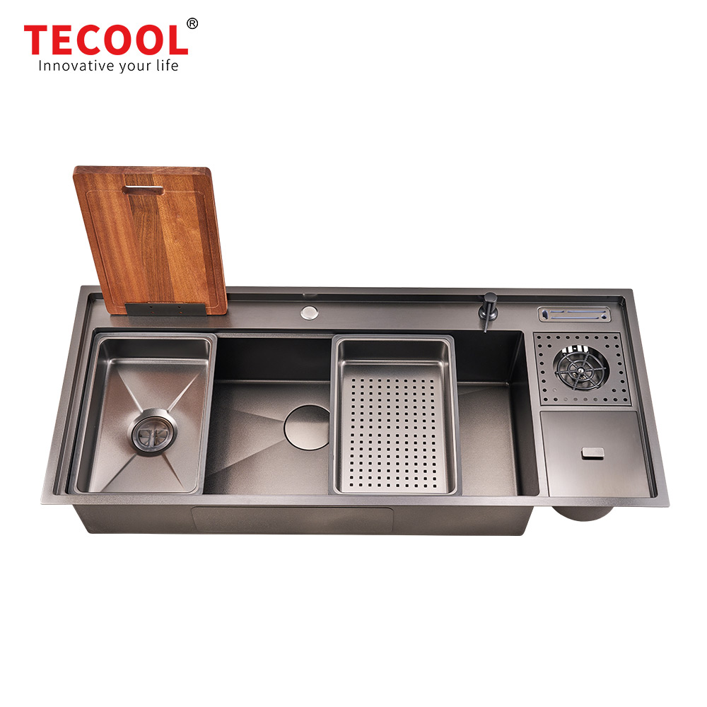 H-12053USM-VBK Handmade Topmount Single Bowl Multifunctional Sink with Dust Bin