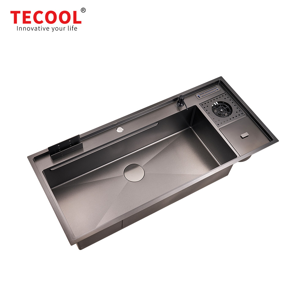 H-12053USM-VBK Handmade Topmount Single Bowl Multifunctional Sink with Dust Bin