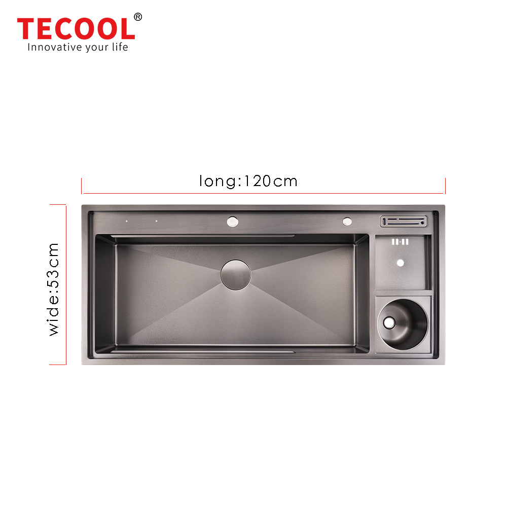 H-12053USM-VBK Handmade Topmount Single Bowl Multifunctional Sink with Dust Bin