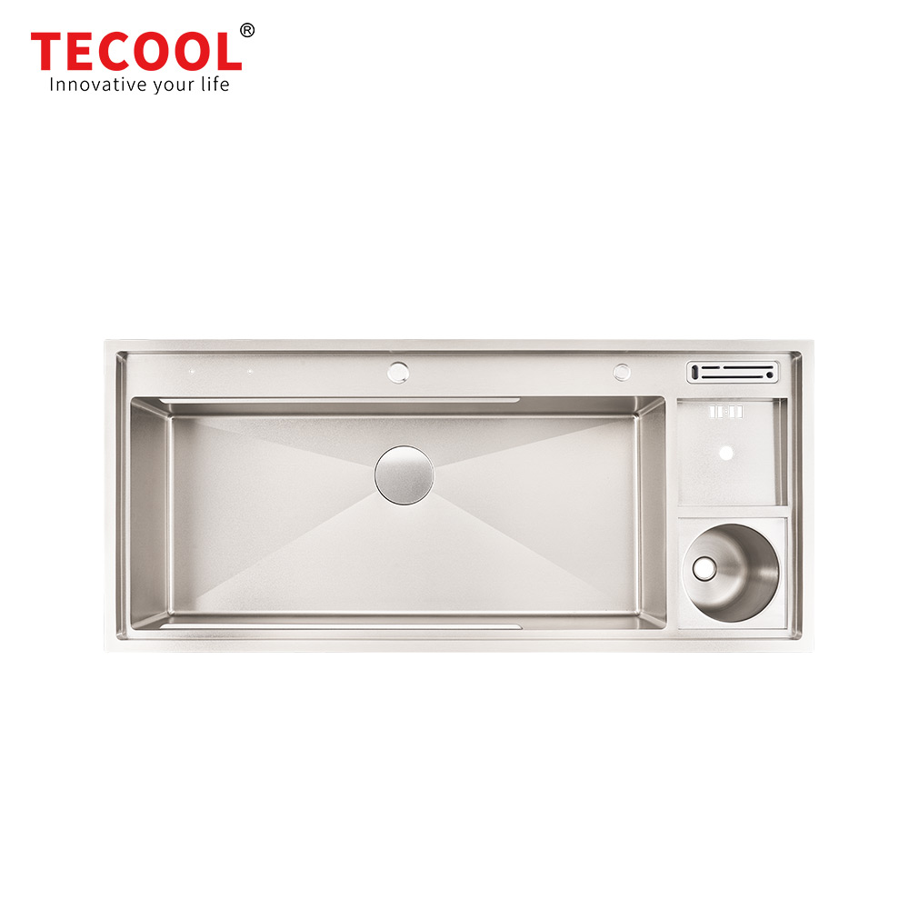 H-12053USM-VSV Handmade Topmount Single Bowl Multifunctional Sink with Dust Bin