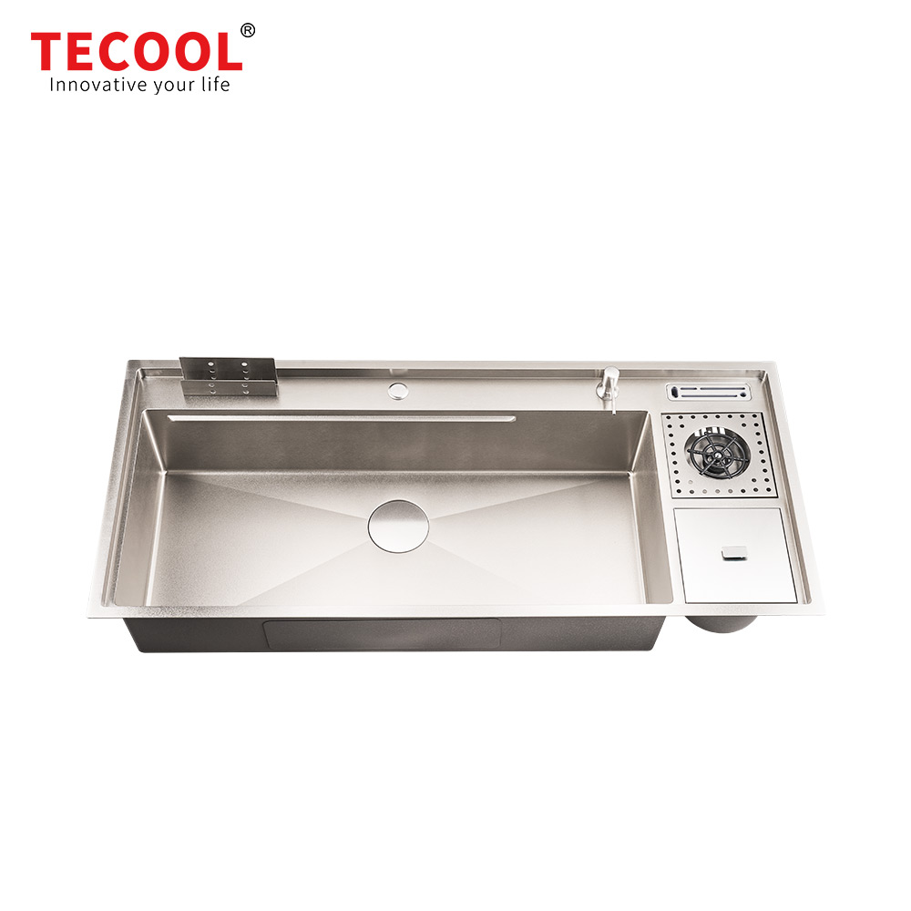 H-12053USM-VSV Handmade Topmount Single Bowl Multifunctional Sink with Dust Bin