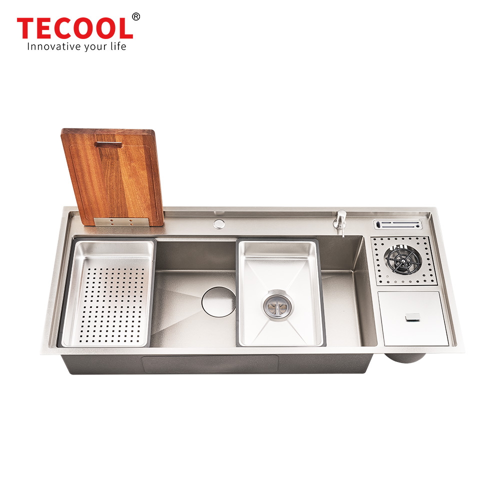 H-12053USM-VSV Handmade Topmount Single Bowl Multifunctional Sink with Dust Bin