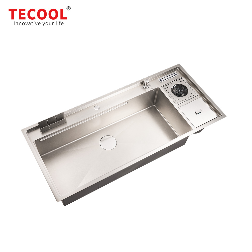 H-12053USM-VSV Handmade Topmount Single Bowl Multifunctional Sink with Dust Bin