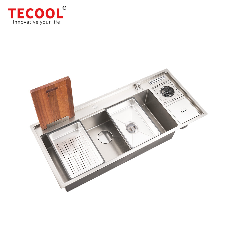 H-12053USM-VSV Handmade Topmount Single Bowl Multifunctional Sink with Dust Bin