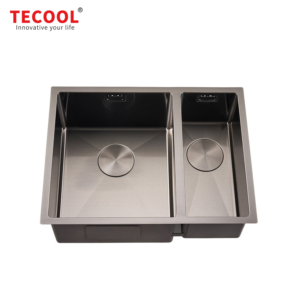 H-5744UD-BK Handmade Black PVD Coated Undermount Double bowl Kitchen Sink