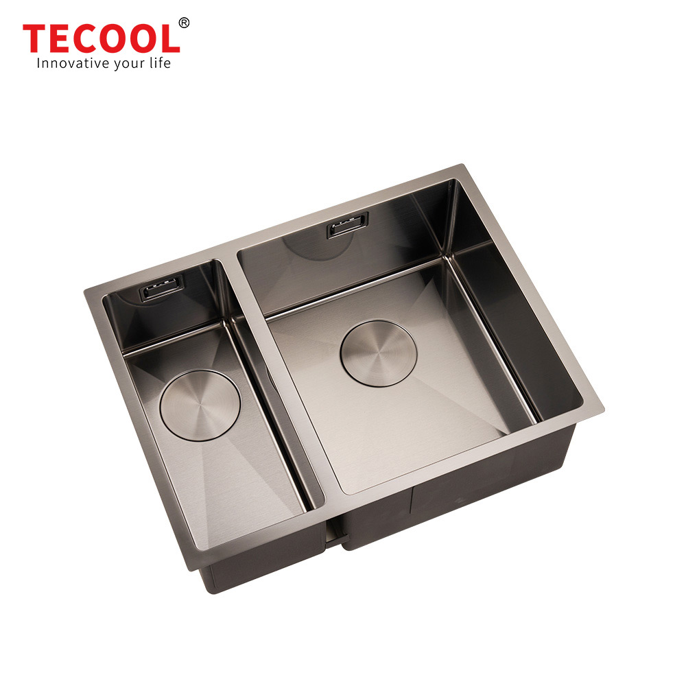 H-5744UD-BK Handmade Black PVD Coated Undermount Double bowl Kitchen Sink