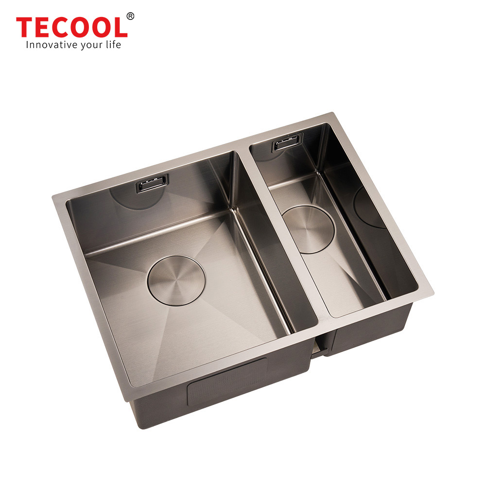 H-5744UD-BK Handmade Black PVD Coated Undermount Double bowl Kitchen Sink