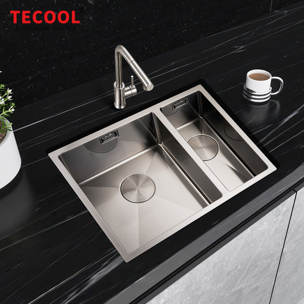 H-5744UD-BK Handmade Black PVD Coated Undermount Double bowl Kitchen Sink