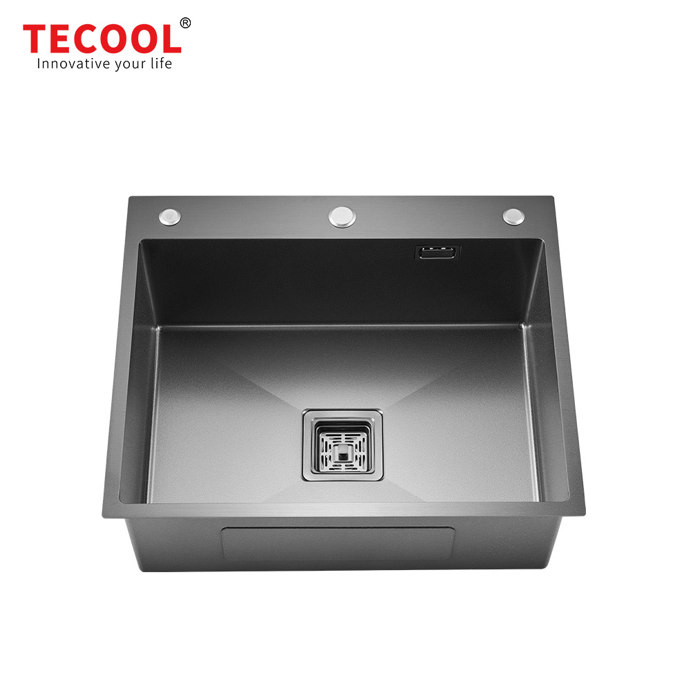 H-6045TS-BK Handmade Black PVD Coated Single Bowl Kitchen Sink