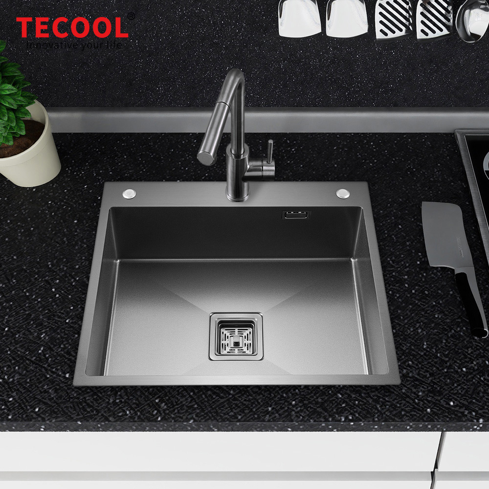 H-6045TS-BK Handmade Black PVD Coated Single Bowl Kitchen Sink