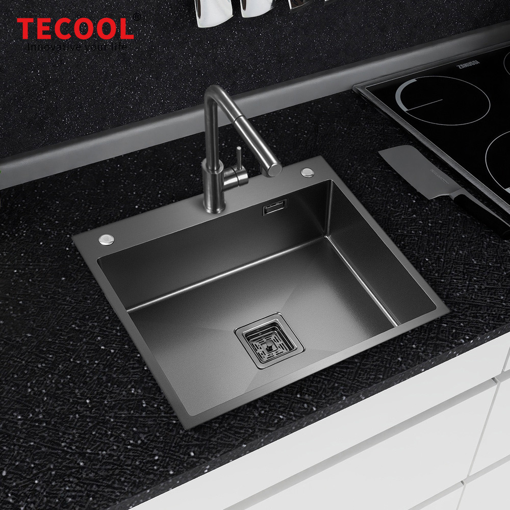 H-6045TS-BK Handmade Black PVD Coated Single Bowl Kitchen Sink