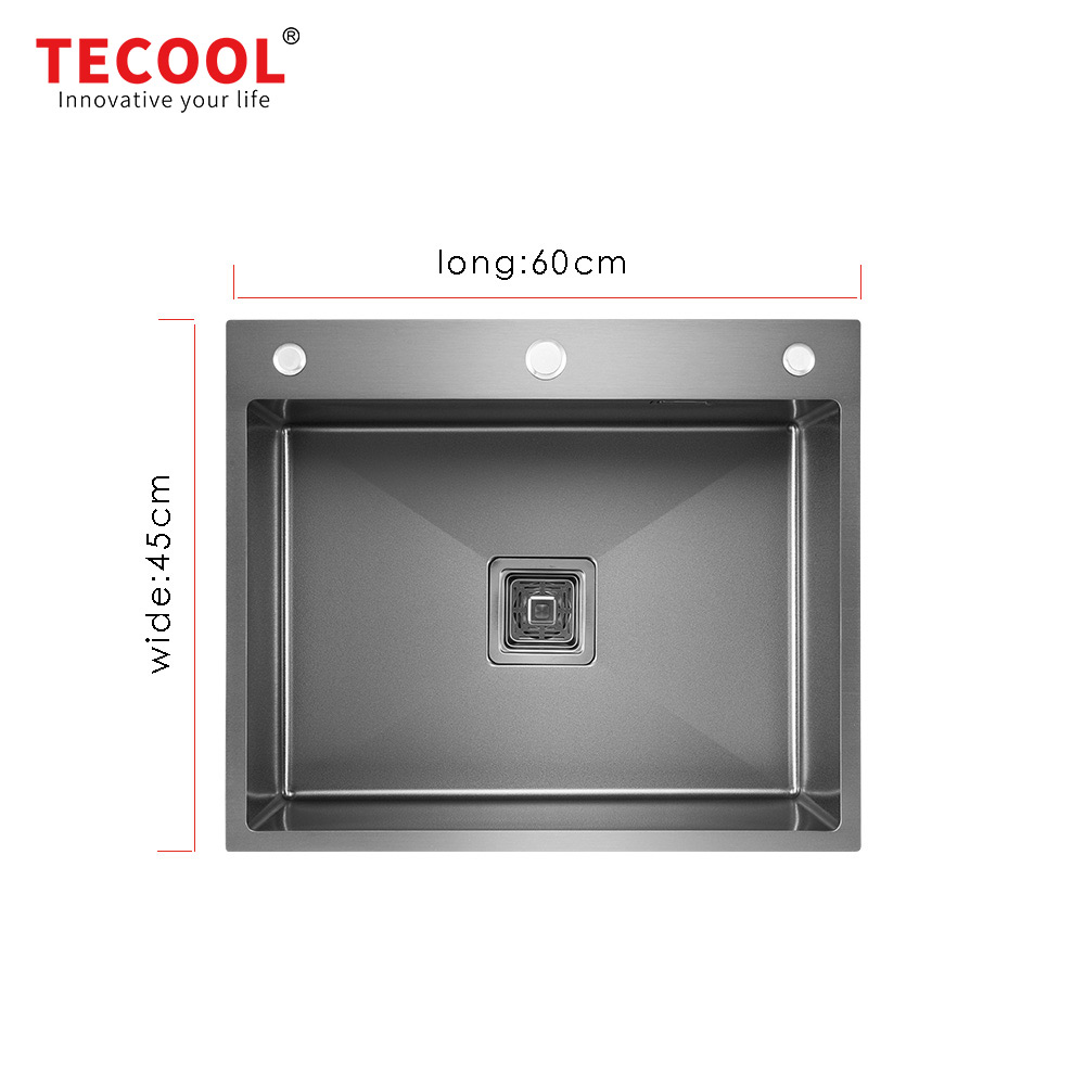 H-6045TS-BK Handmade Black PVD Coated Single Bowl Kitchen Sink