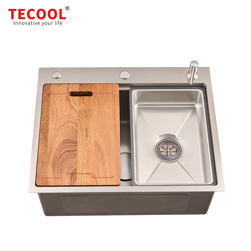 H-6050TSJ-VSV Handmade Topmount Single Bowl Stylish Waterfall Kitchen Sink