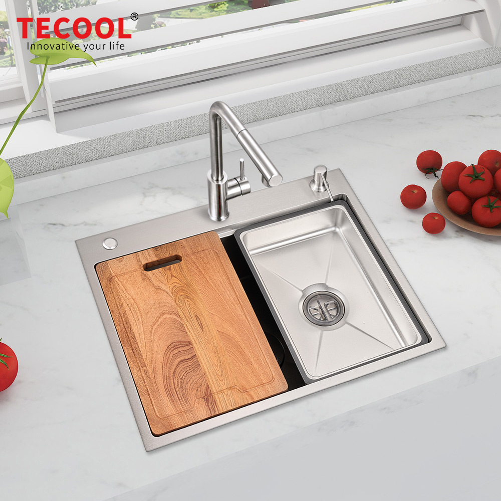 H-6050TSJ-VSV Handmade Topmount Single Bowl Stylish Waterfall Kitchen Sink
