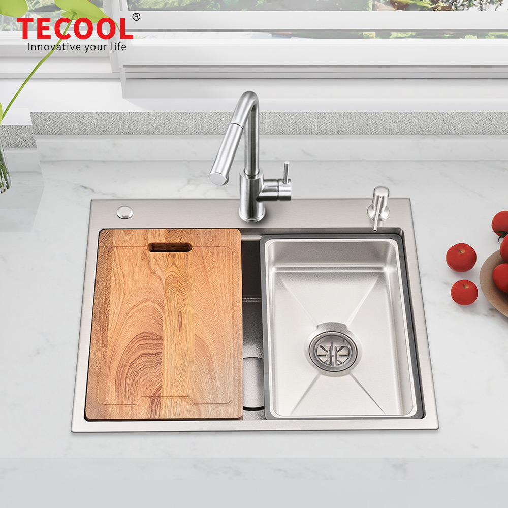 H-6050TSJ-VSV Handmade Topmount Single Bowl Stylish Waterfall Kitchen Sink