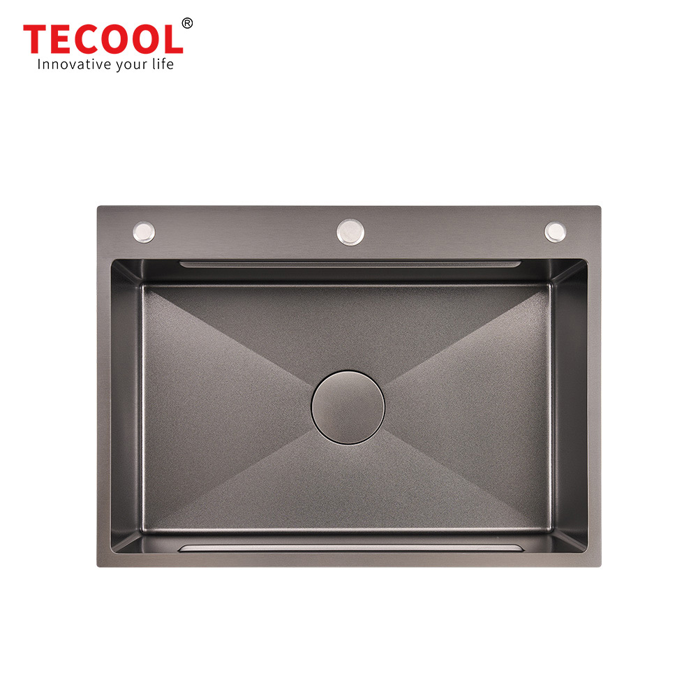 H-7050TSJ-VBK Handmade Topmount Single Bowl Stylish Waterfall Kitchen Sink