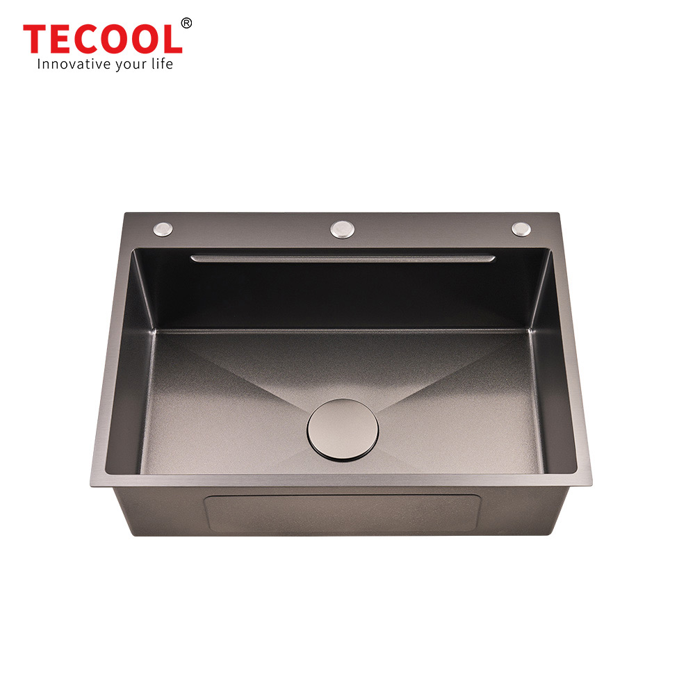 H-7050TSJ-VBK Handmade Topmount Single Bowl Stylish Waterfall Kitchen Sink