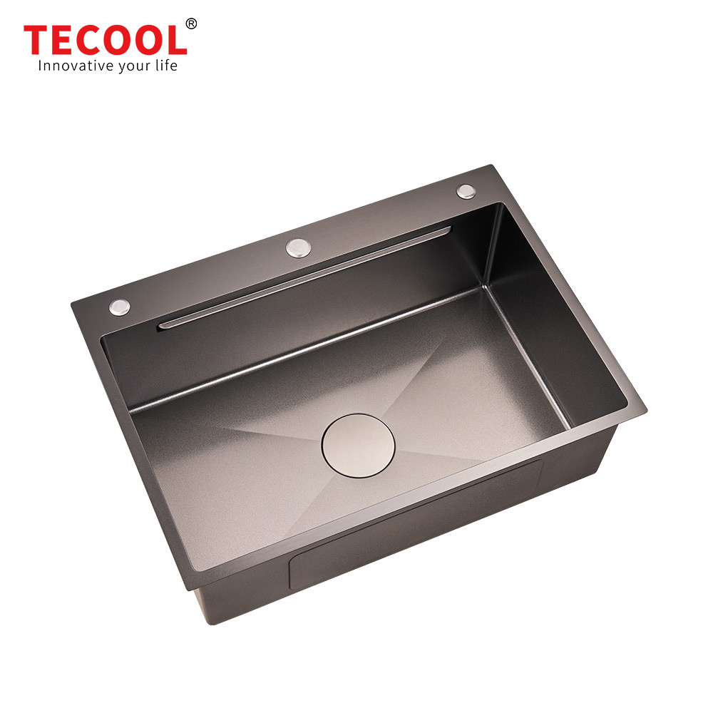 H-7050TSJ-VBK Handmade Topmount Single Bowl Stylish Waterfall Kitchen Sink