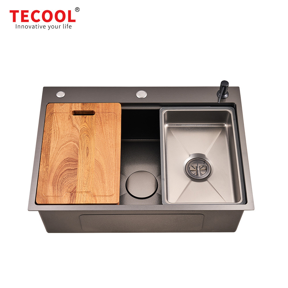 H-7050TSJ-VBK Handmade Topmount Single Bowl Stylish Waterfall Kitchen Sink