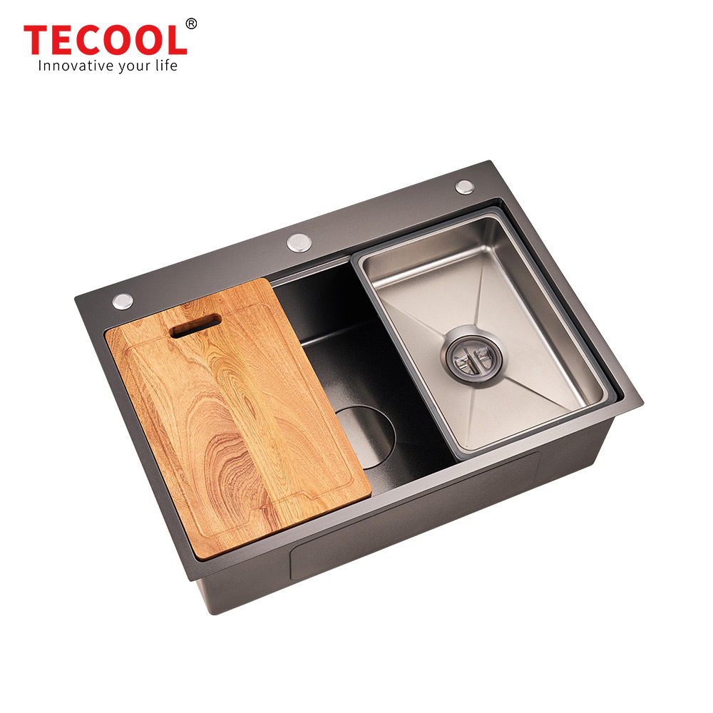 H-7050TSJ-VBK Handmade Topmount Single Bowl Stylish Waterfall Kitchen Sink