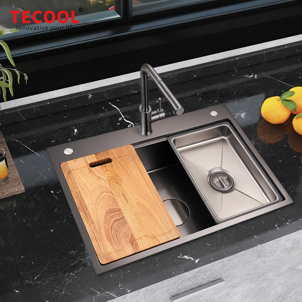 H-7050TSJ-VBK Handmade Topmount Single Bowl Stylish Waterfall Kitchen Sink