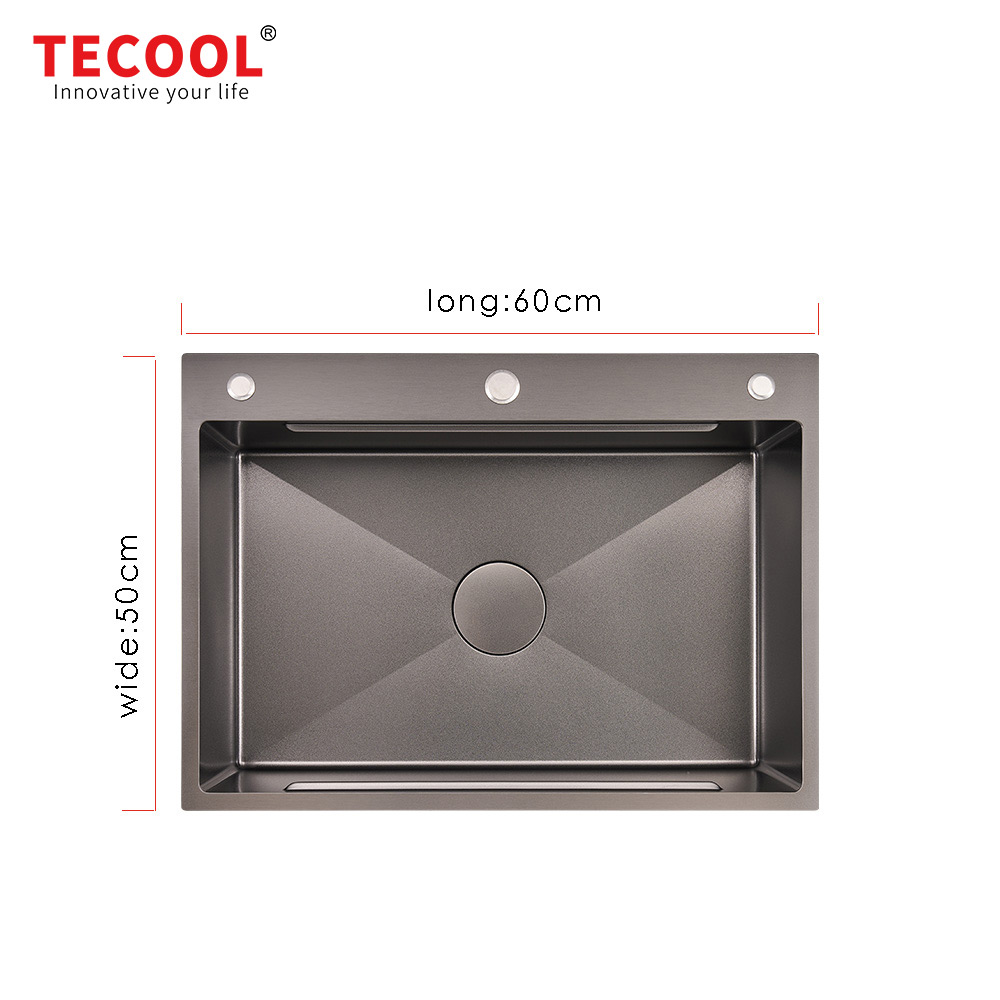 H-7050TSJ-VBK Handmade Topmount Single Bowl Stylish Waterfall Kitchen Sink