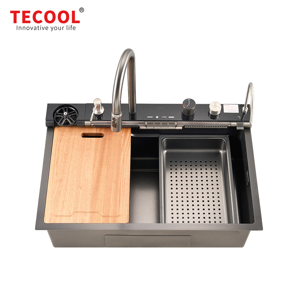 H-7648TSJY-VBK Handmade Topmount Single Bowl Stylish Waterfall Kitchen Sink