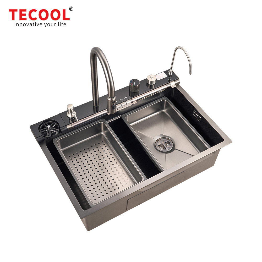 H-7648TSJY-VBK Handmade Topmount Single Bowl Stylish Waterfall Kitchen Sink