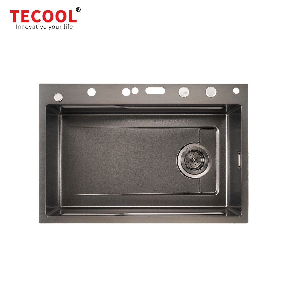 H-7648TSJY-VBK Handmade Topmount Single Bowl Stylish Waterfall Kitchen Sink