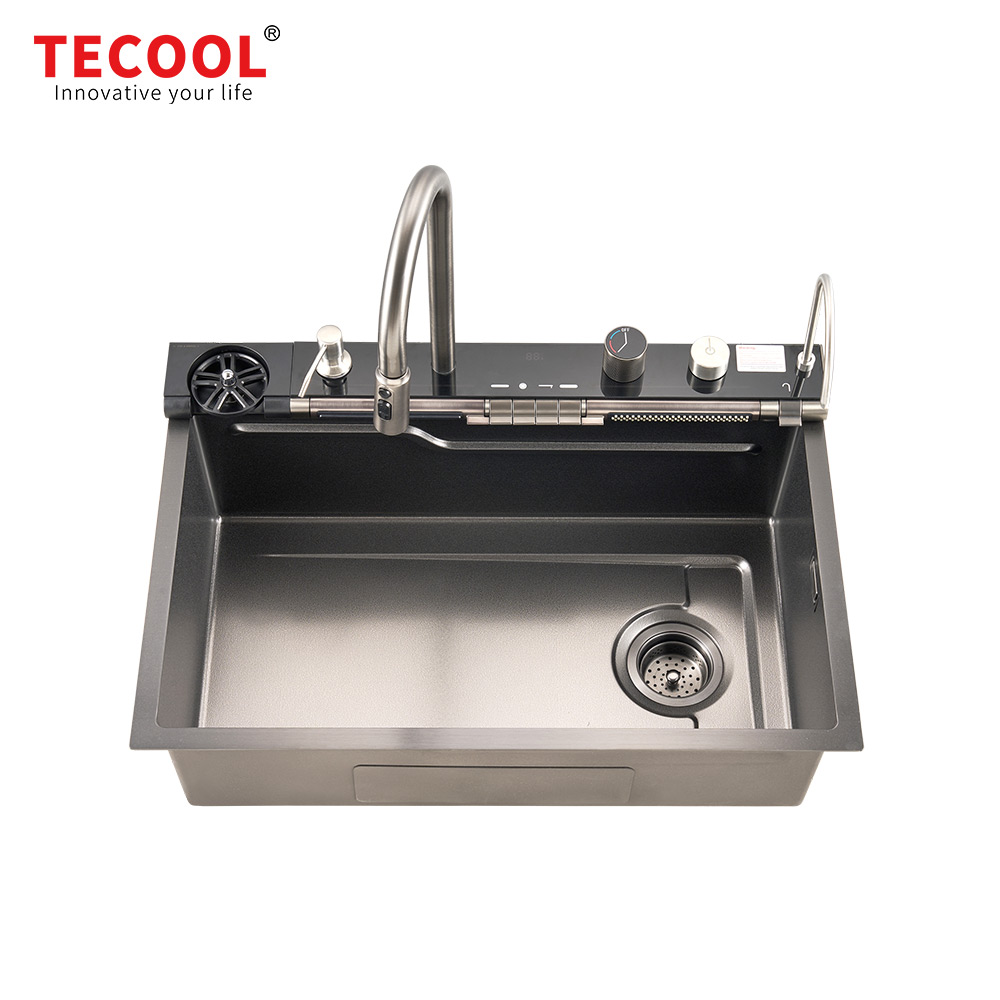 H-7648TSJY-VBK Handmade Topmount Single Bowl Stylish Waterfall Kitchen Sink