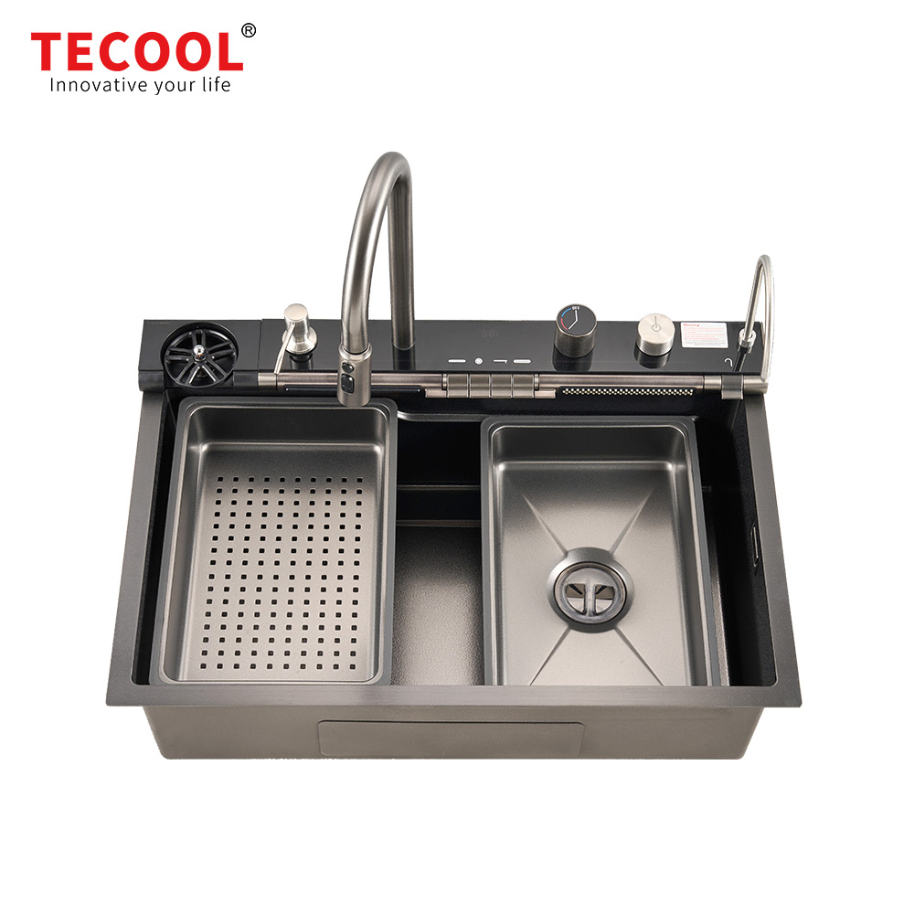 H-7648TSJY-VBK Handmade Topmount Single Bowl Stylish Waterfall Kitchen Sink