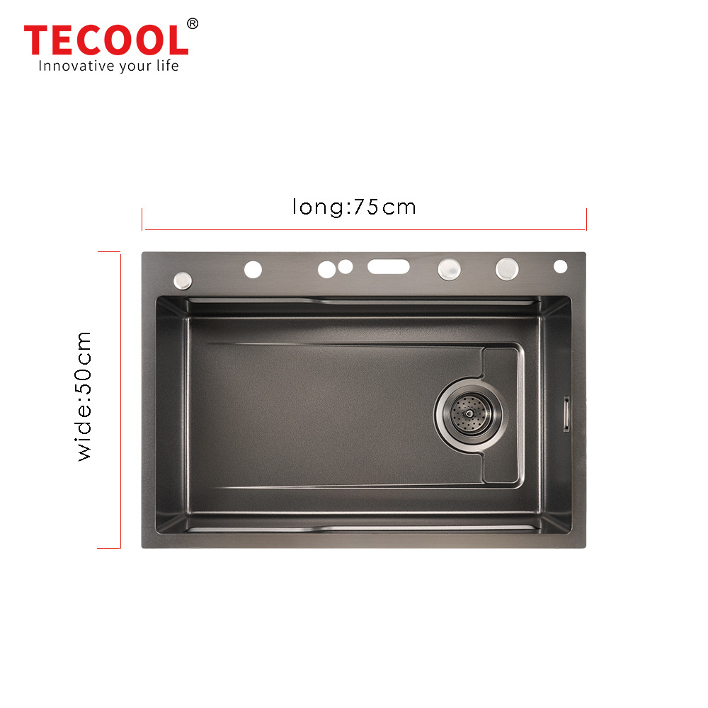 H-7648TSJY-VBK Handmade Topmount Single Bowl Stylish Waterfall Kitchen Sink