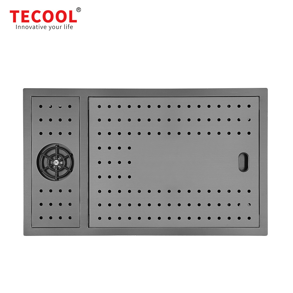 H-7646USK-BK Handmade Undermount Single Bowl Concealed Workstation Sink