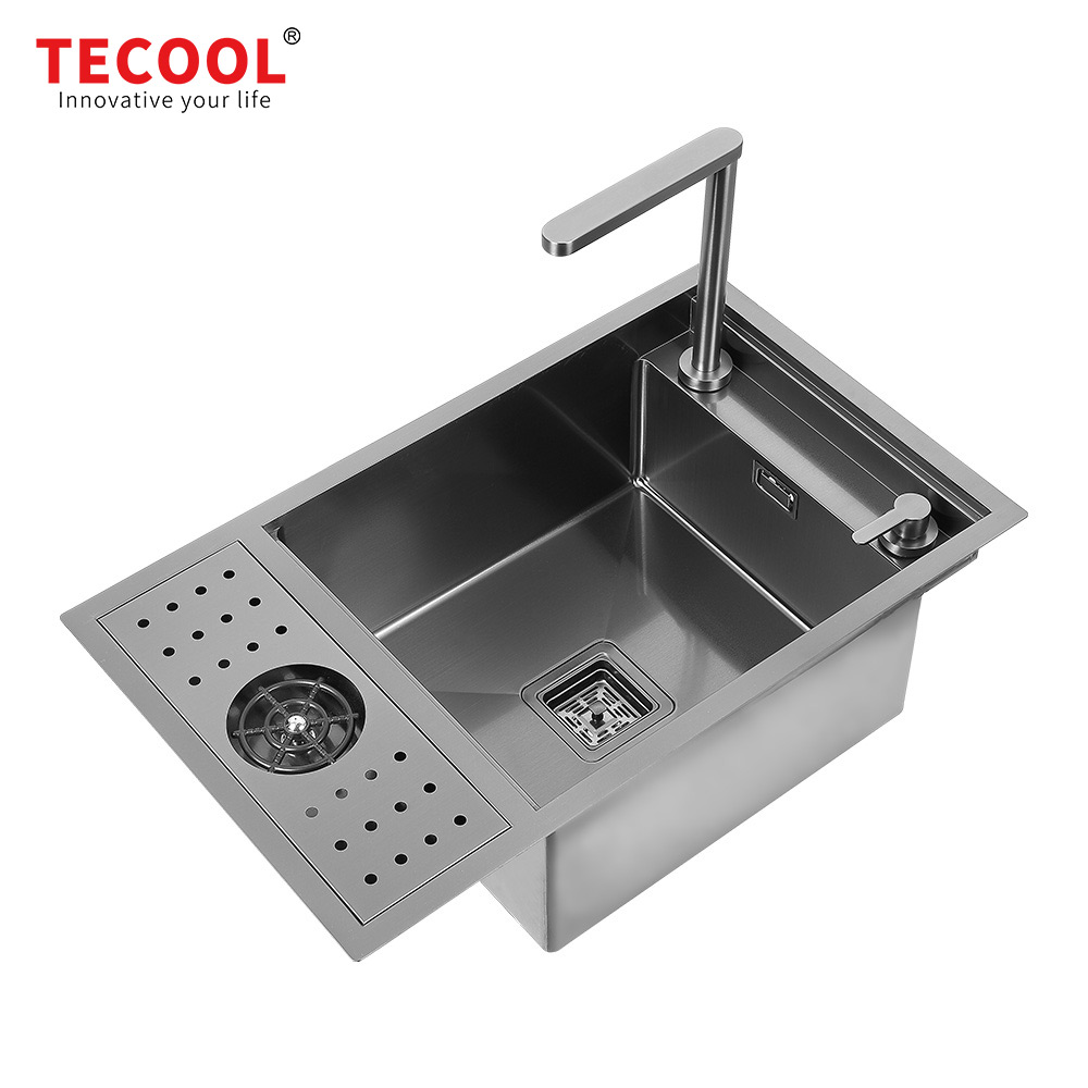 H-7646USK-BK Handmade Undermount Single Bowl Concealed Workstation Sink