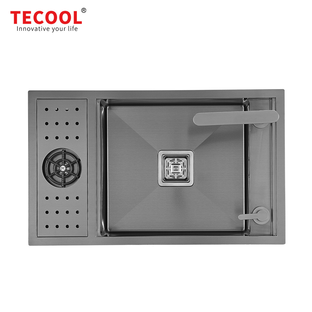 H-7646USK-BK Handmade Undermount Single Bowl Concealed Workstation Sink