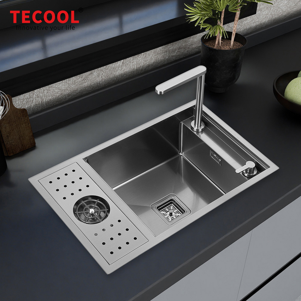 H-7646USK-BK Handmade Undermount Single Bowl Concealed Workstation Sink