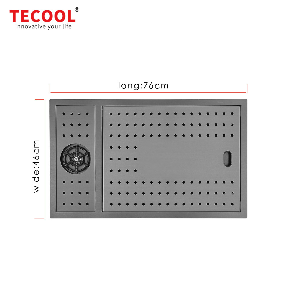 H-7646USK-BK Handmade Undermount Single Bowl Concealed Workstation Sink
