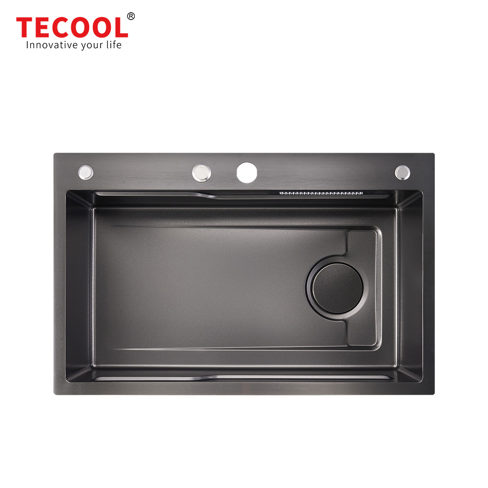 H-7550TSJZ-VBK Handmade Topmount Single Bowl Stylish Waterfall Kitchen Sink