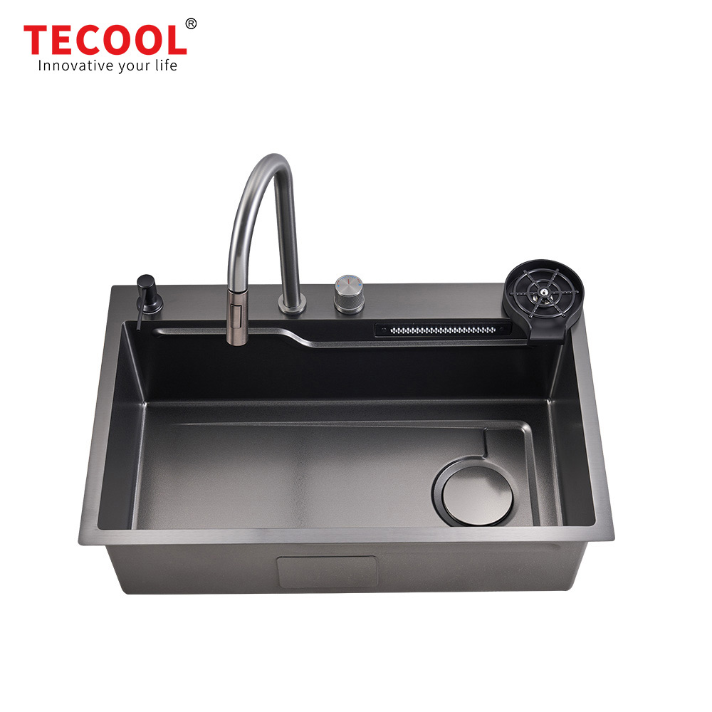 H-7550TSJZ-VBK Handmade Topmount Single Bowl Stylish Waterfall Kitchen Sink