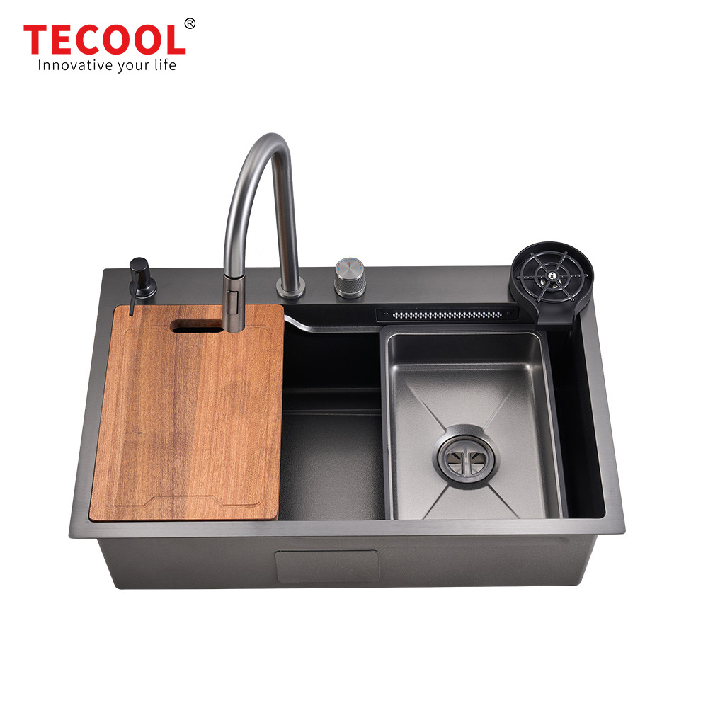 H-7550TSJZ-VBK Handmade Topmount Single Bowl Stylish Waterfall Kitchen Sink