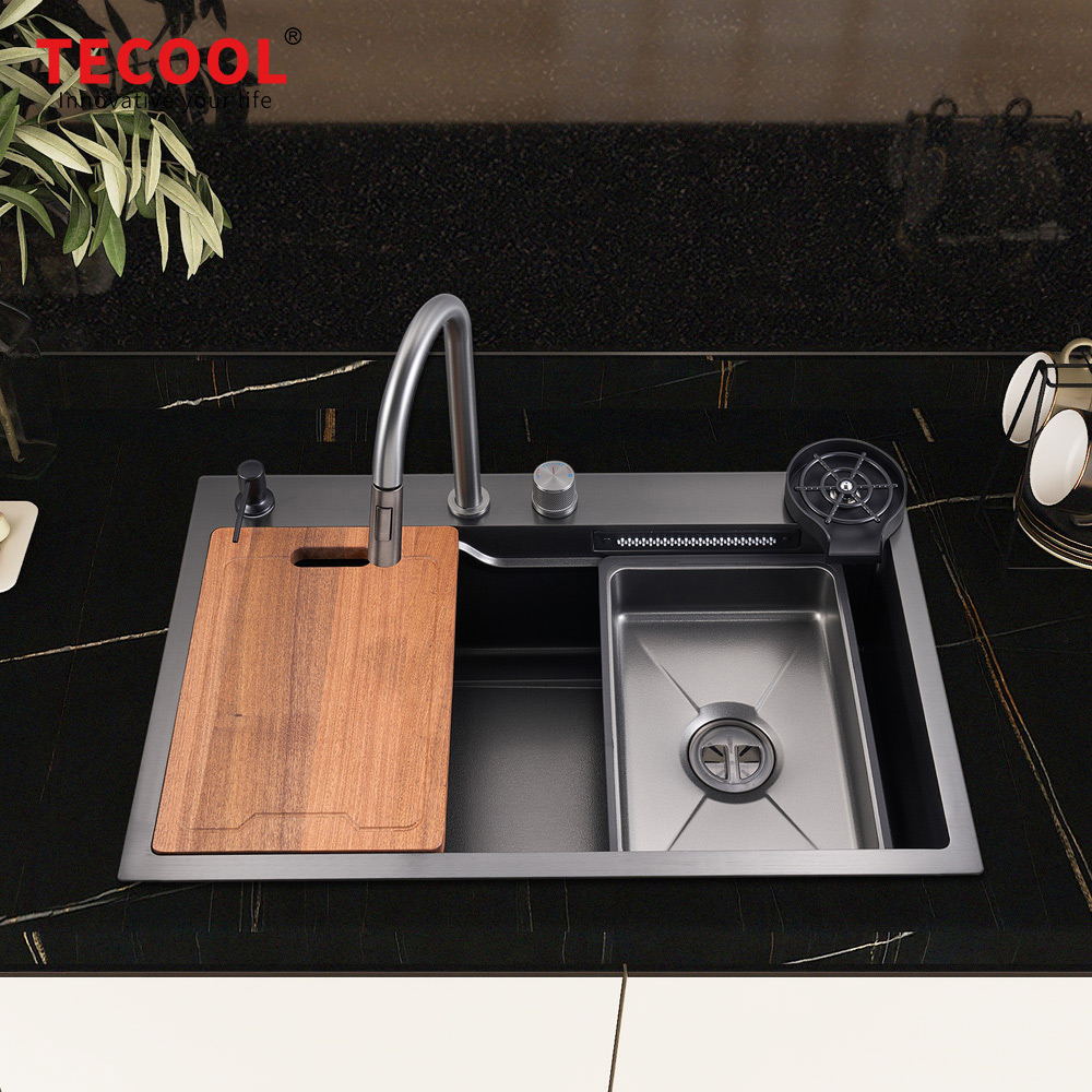H-7550TSJZ-VBK Handmade Topmount Single Bowl Stylish Waterfall Kitchen Sink