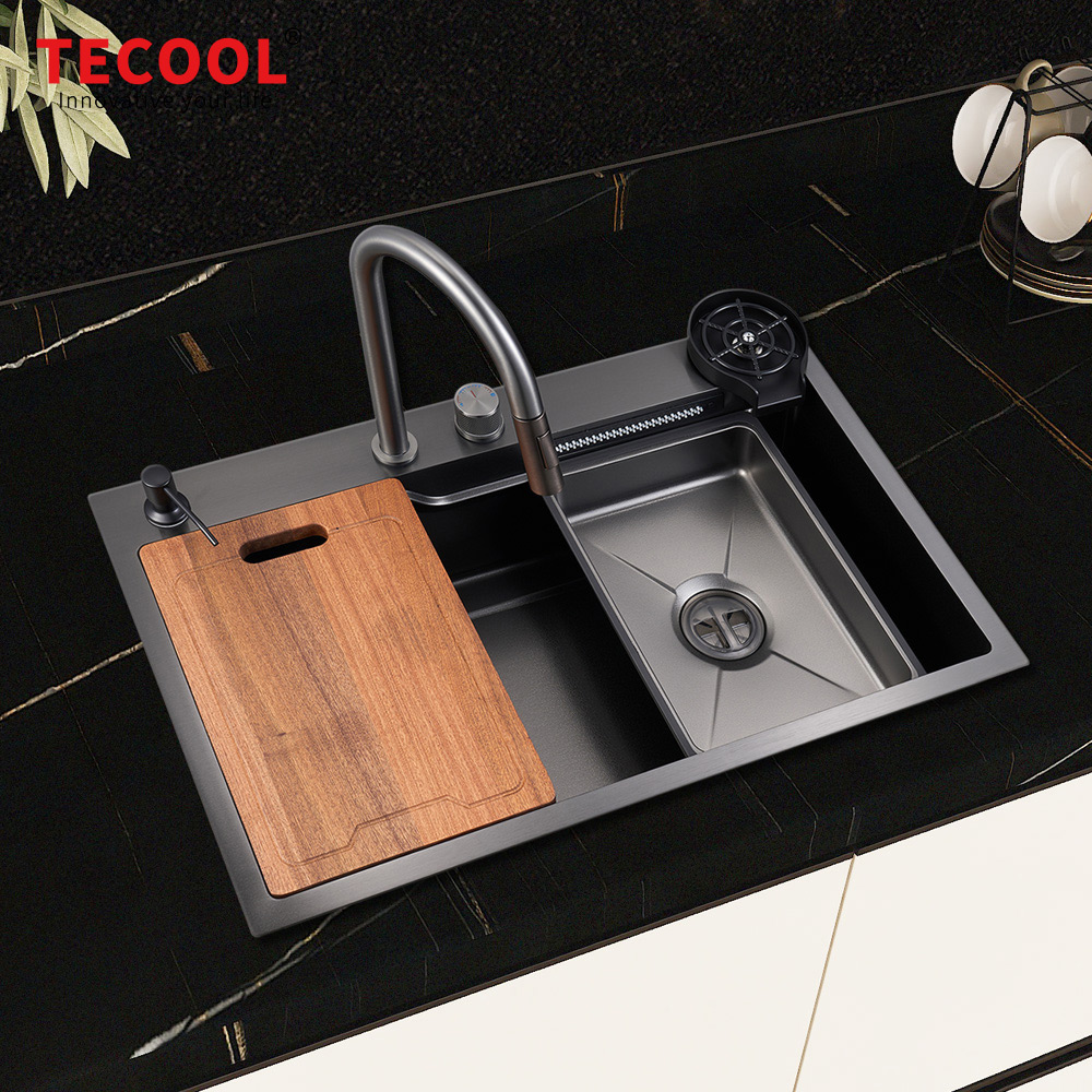 H-7550TSJZ-VBK Handmade Topmount Single Bowl Stylish Waterfall Kitchen Sink