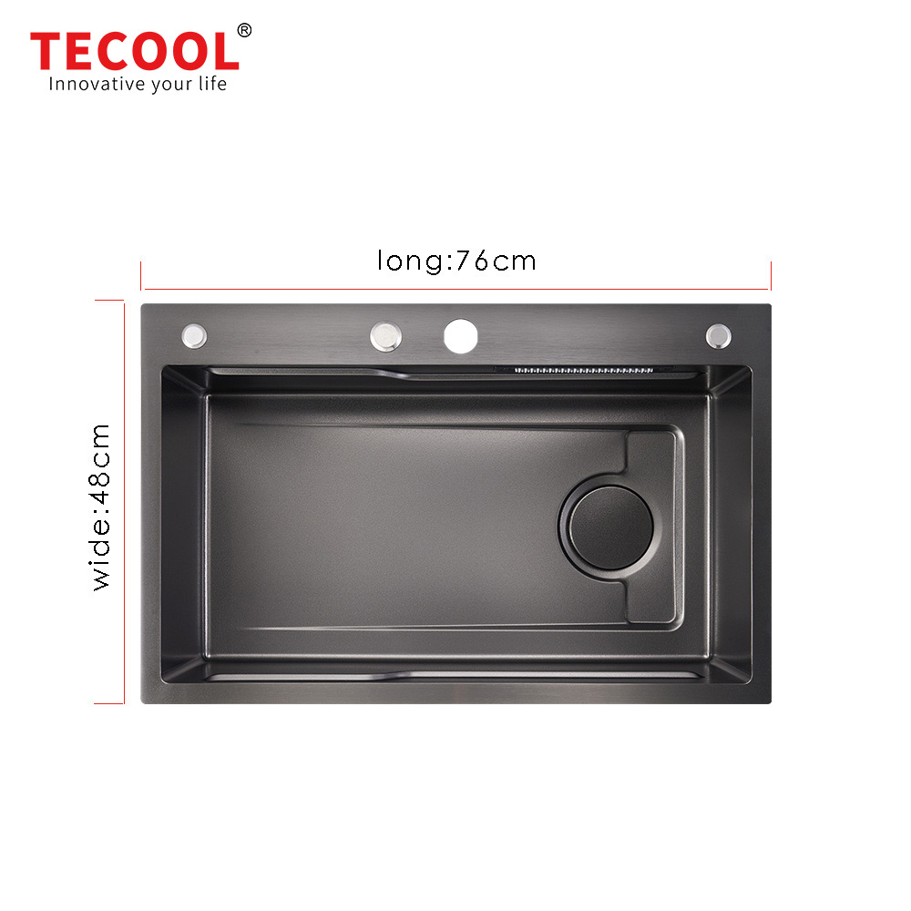 H-7550TSJZ-VBK Handmade Topmount Single Bowl Stylish Waterfall Kitchen Sink